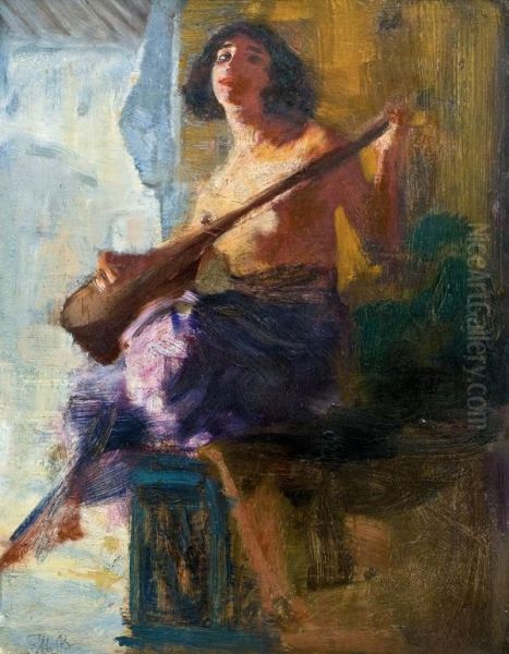 Sangerin Mit Laute Oil Painting by Ferdinand Max Bredt