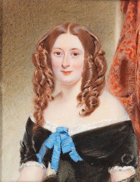 A Portrait Of A Lady With Red Hair And Long Curls Oil Painting by Robert Theer