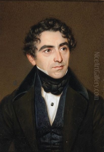 A Portrait Of A Gentleman With Dark Her And Thick Eyebrows Oil Painting by Robert Theer