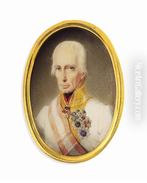 Francis I (1768-1835), Emperor Of Austria, In White Uniform, Wearing The Jewel Of The Order Of The Golden Fleece And The Sash And Breast-star Of The Imperial Austrian Order Of Maria Theresa Oil Painting by Robert Theer