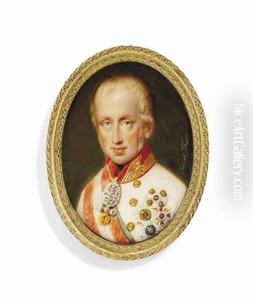 Ferdinand I (1793-1875), Emperor Of Austria, In White Coat, Wearing The Jewel Of The Order Of The Golden Fleece Oil Painting by Robert Theer