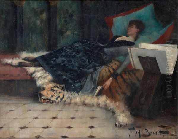 Couchwith Resting Lady Oil Painting by Ferdinand Max Bredt