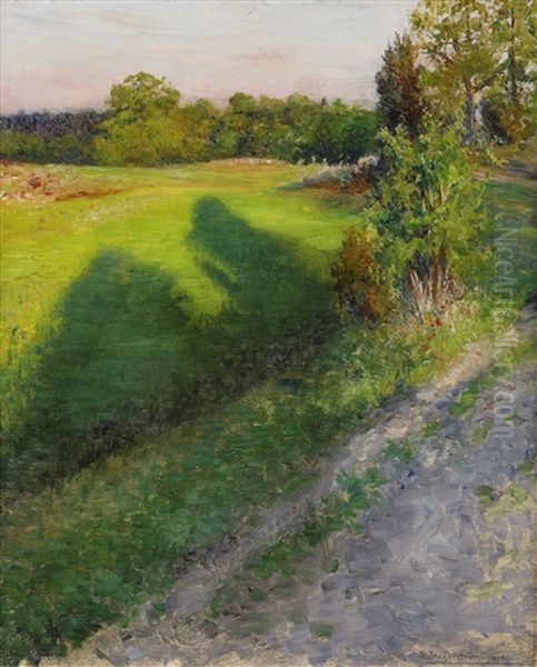 Sommarlandskap I Aftonrodnad Oil Painting by Robert Thegerstroem