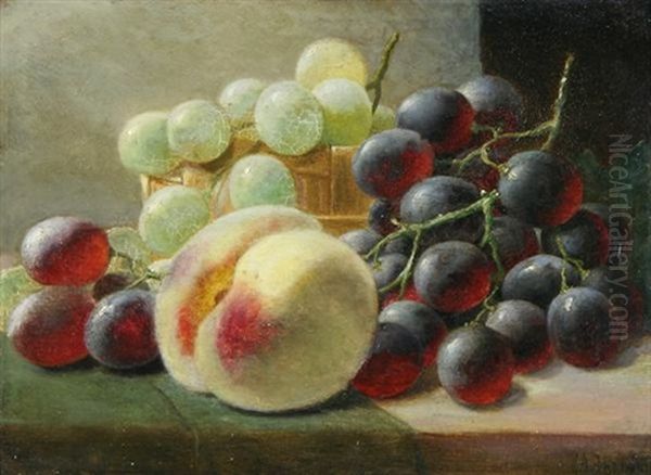 Still Life Of Grapes And Peach Oil Painting by John Augustus Thelwall