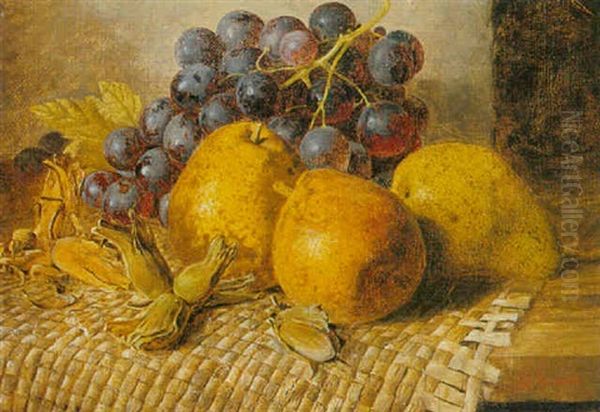 A Still Life With Pears And Grapes Oil Painting by John Augustus Thelwall