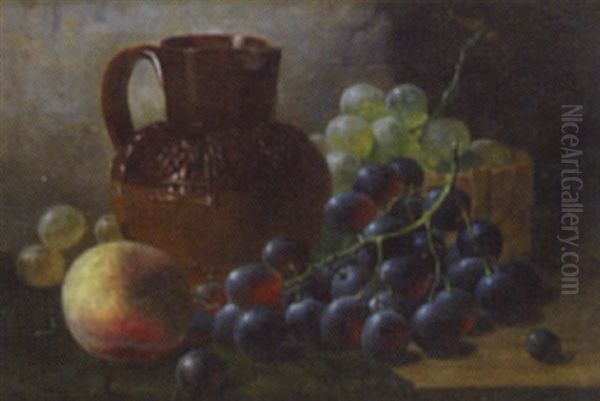 Still Life Of An Earthenware Jug And Fruit Displayed On A Table Oil Painting by John Augustus Thelwall