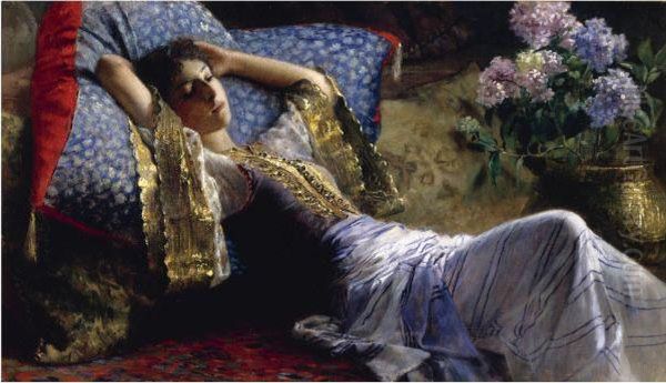 Reclining Odalisque Oil Painting by Ferdinand Max Bredt