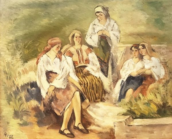 Gathering Oil Painting by Ion Theodorescu Sion