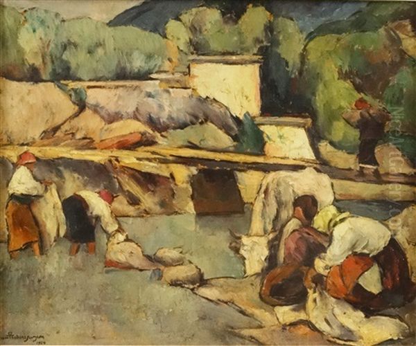 Laundresses At The River Oil Painting by Ion Theodorescu Sion