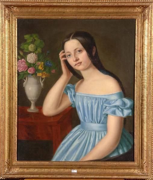 Portrait D'une Jeune Fille Accoudee Oil Painting by Peter Carl Bredt