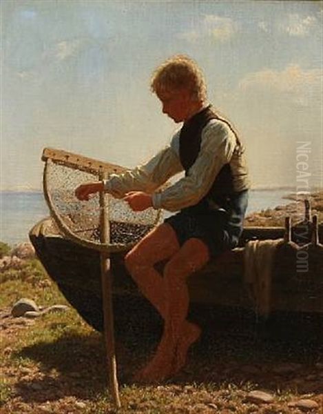 A Fisherboy Oil Painting by Hans Michael Therkildsen