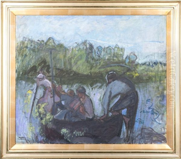 Harvesters In Boat Ii Oil Painting by Ellen Thesleff