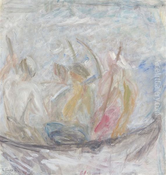 Grim Reapers In The Boat Oil Painting by Ellen Thesleff