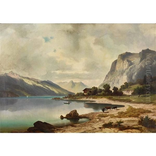 Die Ruhe Am Bergsee Oil Painting by Fuerchtegott Thessel