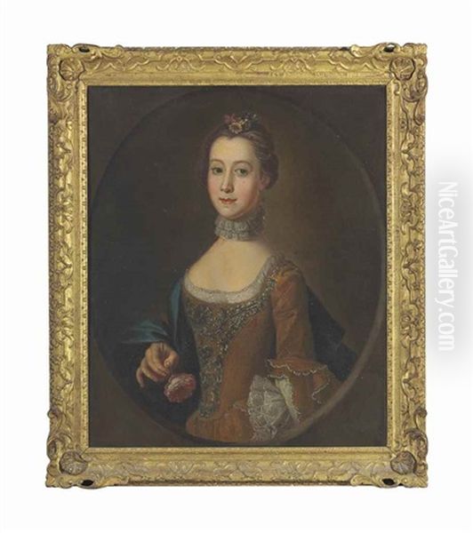 Portrait Of A Lady Holding A Flower Oil Painting by Jeremiah Theus