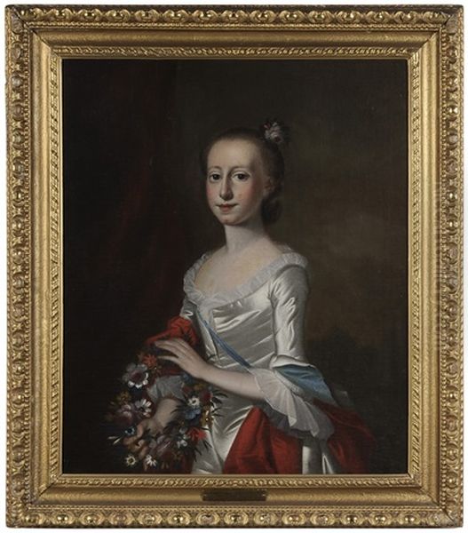 Elizabeth Allen Deas (1742-1802), Marriage Portrait At The Age Of Sixteen Oil Painting by Jeremiah Theus