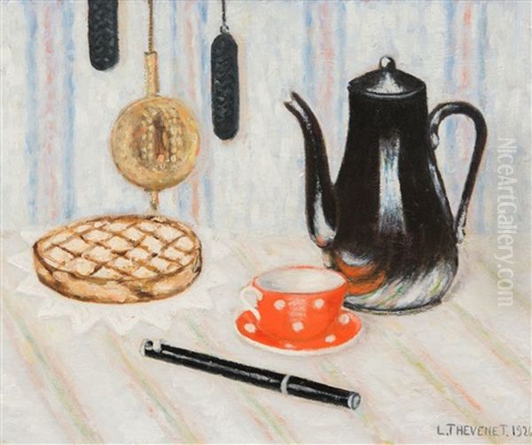 Still Life With Red Teacup And Flute (1926) Oil Painting by Louis Thevenet