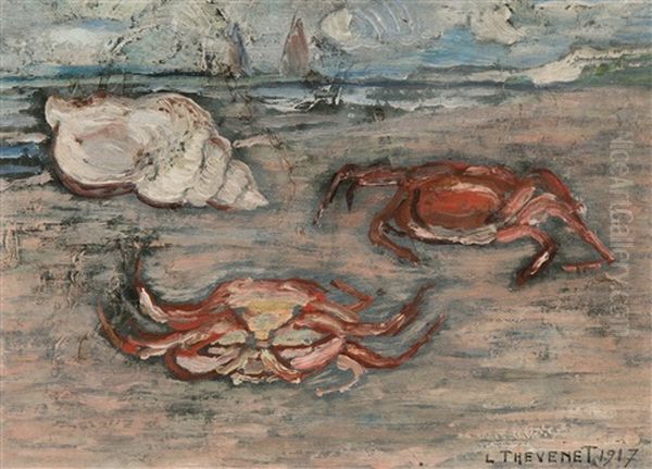 Crabs And Shell On The Beach (1917) Oil Painting by Louis Thevenet