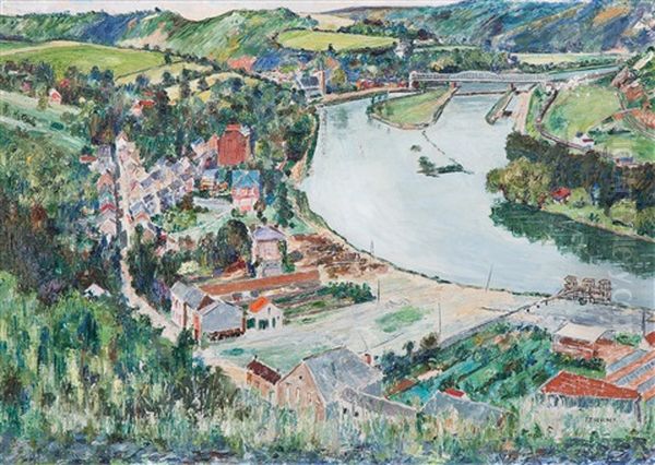 View Of Dinant With The Maas River Oil Painting by Pierre Thevenet