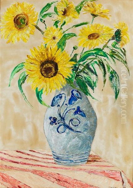 Stillleben Mit Vase Und Sonnenblumen Oil Painting by Pierre Thevenet