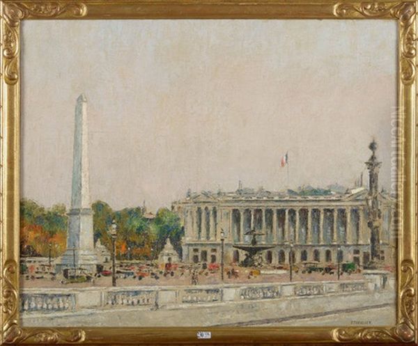 Place De La Concorde A Paris Oil Painting by Pierre Thevenet