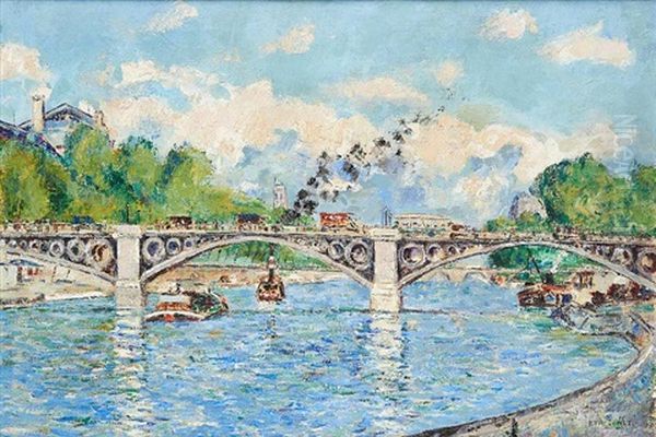 Le Pont Du Carrousel A Paris Oil Painting by Pierre Thevenet