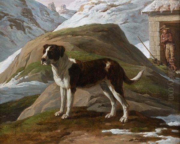 Chien En Haute Montagne Oil Painting by Charles Thevenin