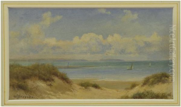 Sand Dunes, North Wales. Oil On Canvas. Signed Measures 5 X 8Â¾ Inches. Oil Painting by Walter Lawrence Breeden