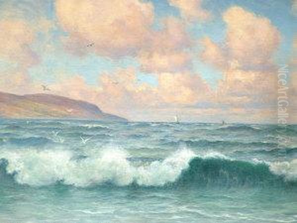 Breakers On The Welsh Coast Oil Painting by Walter Lawrence Breeden