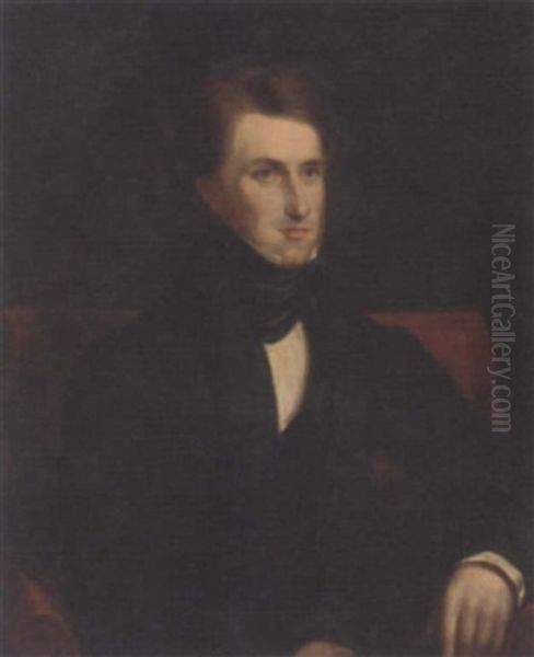 Portrait Of A Gentleman, Seated, In A Black Suit And Black Coat Oil Painting by Henry Daniel Thielcke