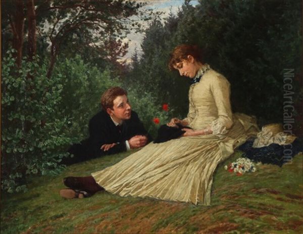 A Young Couple In A Forest Clearing Oil Painting by Anton Thiele