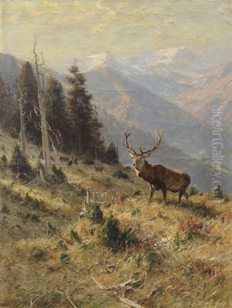 Hirsch Im Spatherbst Oil Painting by Arthur (Julius) Thiele