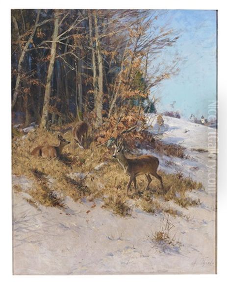 Rehe Im Spatherbst Oil Painting by Arthur (Julius) Thiele