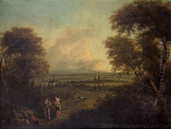 Panoramic Landscape With Ramblers Oil Painting by Johann Alexander Thiele