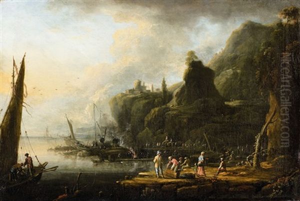 Coastal Landscape With A Jetty Oil Painting by Johann Alexander Thiele