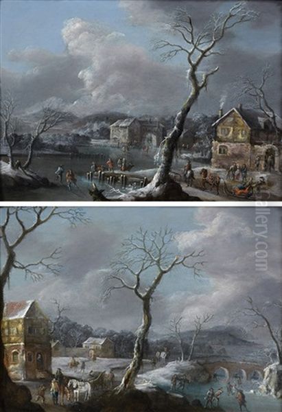 Paysages D'hiver Animes De Personnages (pair) Oil Painting by Johann Friedrich Thiele