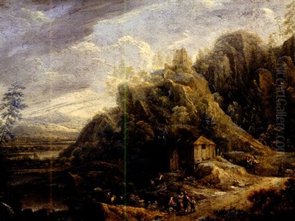 Flusslandschaft Mit Ruinenhugel, Alter Muhle Und Zahlreicher Figurenstaffage Oil Painting by Johann Friedrich Thiele