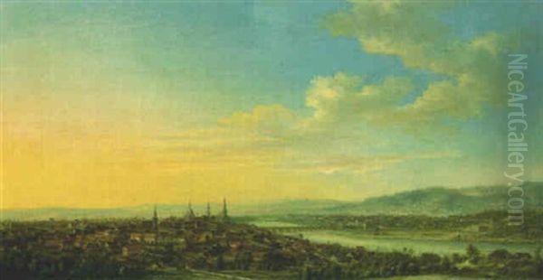 A Panoramic View Of Dresden Oil Painting by Johann Friedrich Thiele