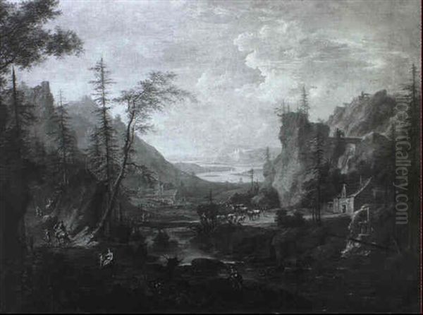 Flusstal In Felsiger Gebirgslandschaft Oil Painting by Johann Friedrich Thiele