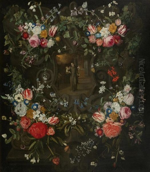 Heiliger Antonius Mit Christuskind Im Blumenkranz Oil Painting by Jan Philip van Thielen