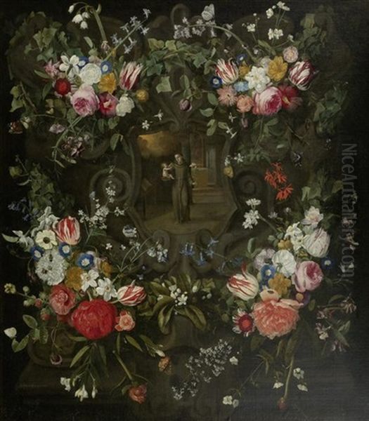 Heiliger Antonius Mit Christuskind Im Blumenkranz Oil Painting by Jan Philip van Thielen