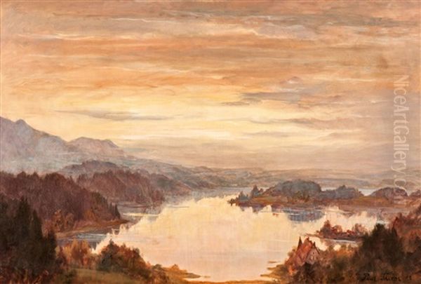 Evening Atmosphere Over A Mountain Lake Oil Painting by Paul Thiem