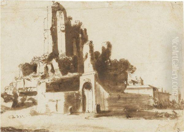 The Ruins Of The Nymphaeum In Rome Oil Painting by Bartholomeus Breenbergh