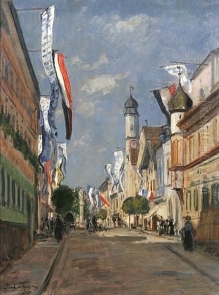 Strase In Murnau Unter Beflaggung Oil Painting by Paul Thiem