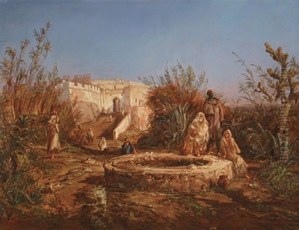 Ancient Cistern Outside The Moon Gates Of The Kasbah In Tangier, Morocco (maroc Citerne Ancienne, Pars Lune Des Portes De La Casbah A Tanger) Oil Painting by Louis Desire Thienon