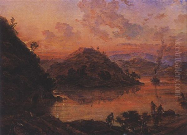 Vue Du Lac Katerine Du Cote Des Trosars, Ecosse Oil Painting by Louis Desire Thienon