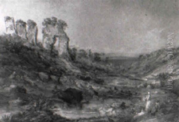 Ruines D'un Aqueduc Sur La Riviere Des Juifs Pres De Tanger Oil Painting by Louis Desire Thienon