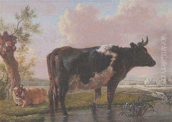 Kuh Und Schaf Am Wasser Oil Painting by Barend Hendrik Thier