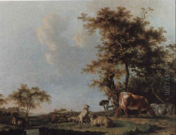 Le Gardien De Troupeau Oil Painting by Barend Hendrik Thier