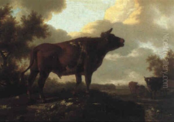 Cows In A Meadow Oil Painting by Barend Hendrik Thier